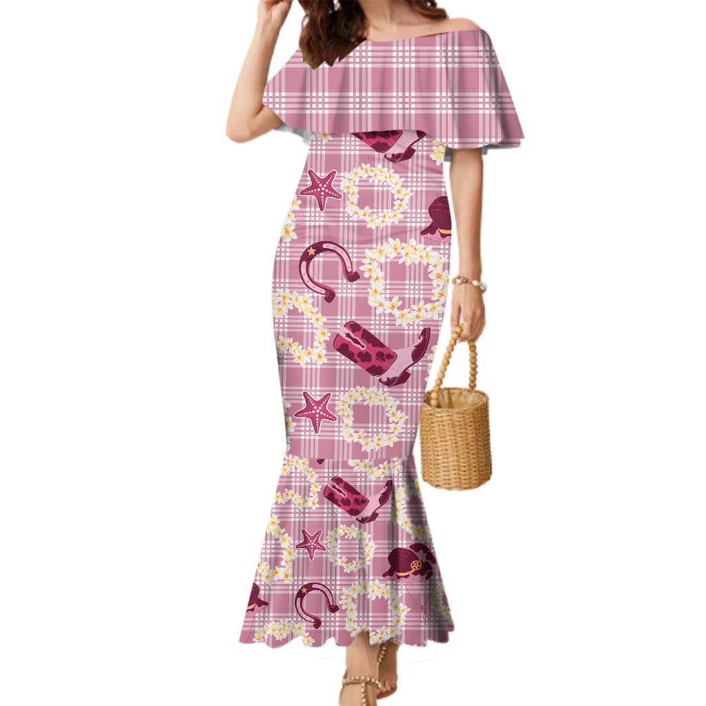 Aloha Hawaii Paniolo Lokelani Rose Palaka Family Matching Mermaid Dress and Hawaiian Shirt Coastal Rodeo LT7 Mom's Dress Rose Pink - Polynesian Pride