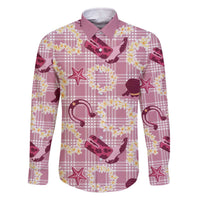 Aloha Hawaii Paniolo Lokelani Rose Palaka Family Matching Off The Shoulder Long Sleeve Dress and Hawaiian Shirt Coastal Rodeo LT7 Dad's Shirt - Long Sleeve Rose Pink - Polynesian Pride