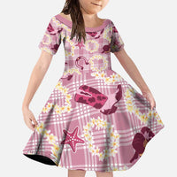 Aloha Hawaii Paniolo Lokelani Rose Palaka Family Matching Off Shoulder Maxi Dress and Hawaiian Shirt Coastal Rodeo LT7 Daughter's Dress Rose Pink - Polynesian Pride
