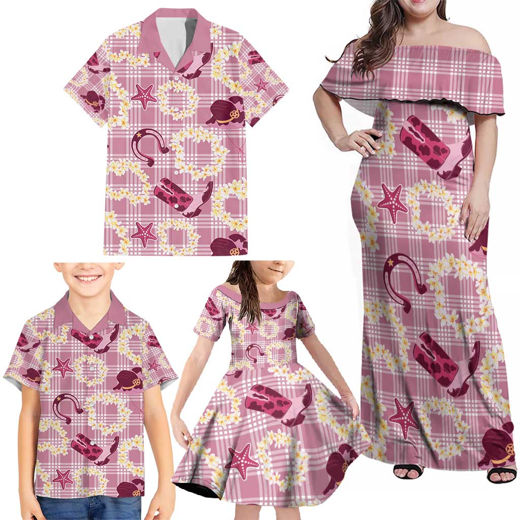 Aloha Hawaii Paniolo Lokelani Rose Palaka Family Matching Off Shoulder Maxi Dress and Hawaiian Shirt Coastal Rodeo LT7 - Polynesian Pride