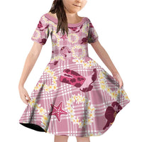 Aloha Hawaii Paniolo Lokelani Rose Palaka Family Matching Off Shoulder Short Dress and Hawaiian Shirt Coastal Rodeo LT7 Daughter's Dress Rose Pink - Polynesian Pride