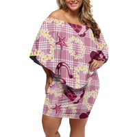 Aloha Hawaii Paniolo Lokelani Rose Palaka Family Matching Off Shoulder Short Dress and Hawaiian Shirt Coastal Rodeo LT7 Mom's Dress Rose Pink - Polynesian Pride