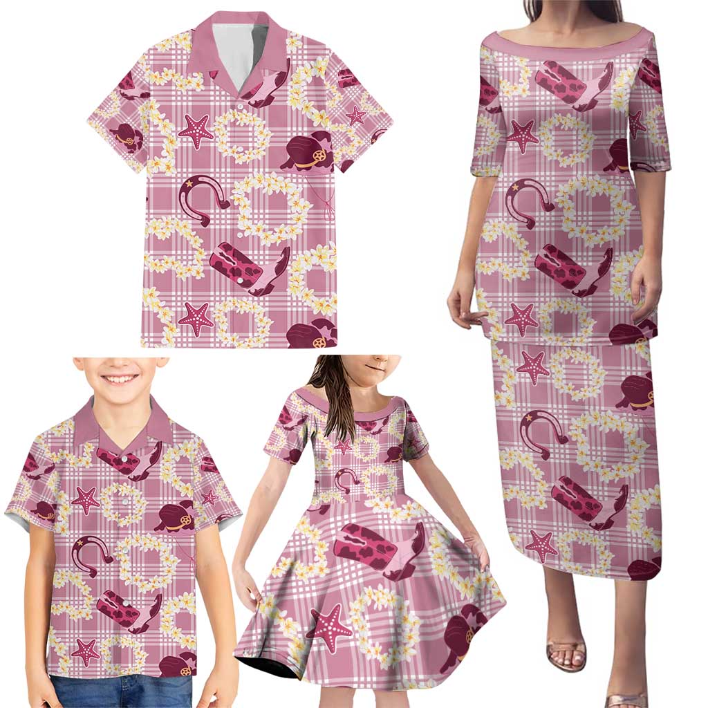 Aloha Hawaii Paniolo Lokelani Rose Palaka Family Matching Puletasi and Hawaiian Shirt Coastal Rodeo LT7 - Polynesian Pride
