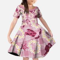Aloha Hawaii Paniolo Lokelani Rose Palaka Family Matching Short Sleeve Bodycon Dress and Hawaiian Shirt Coastal Rodeo LT7 Daughter's Dress Rose Pink - Polynesian Pride