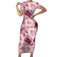 Aloha Hawaii Paniolo Lokelani Rose Palaka Family Matching Short Sleeve Bodycon Dress and Hawaiian Shirt Coastal Rodeo LT7 Mom's Dress Rose Pink - Polynesian Pride