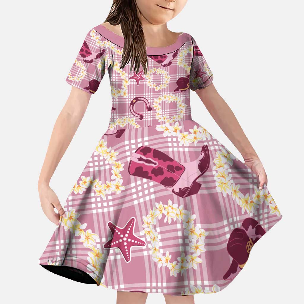 Aloha Hawaii Paniolo Lokelani Rose Palaka Family Matching Summer Maxi Dress and Hawaiian Shirt Coastal Rodeo LT7 Daughter's Dress Rose Pink - Polynesian Pride
