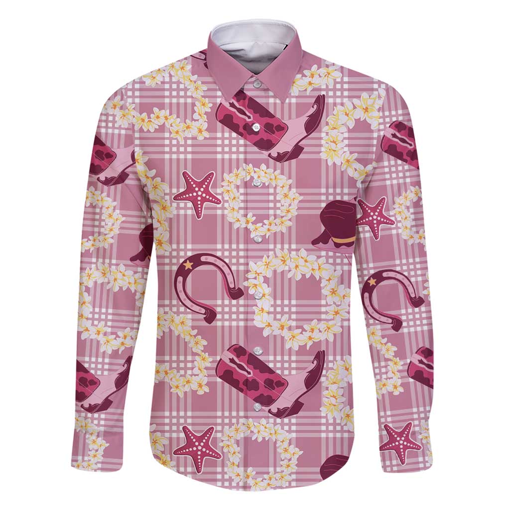 Aloha Hawaii Paniolo Lokelani Rose Palaka Family Matching Summer Maxi Dress and Hawaiian Shirt Coastal Rodeo LT7 Dad's Shirt - Long Sleeve Rose Pink - Polynesian Pride
