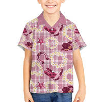Aloha Hawaii Paniolo Lokelani Rose Palaka Family Matching Summer Maxi Dress and Hawaiian Shirt Coastal Rodeo LT7 Son's Shirt Rose Pink - Polynesian Pride