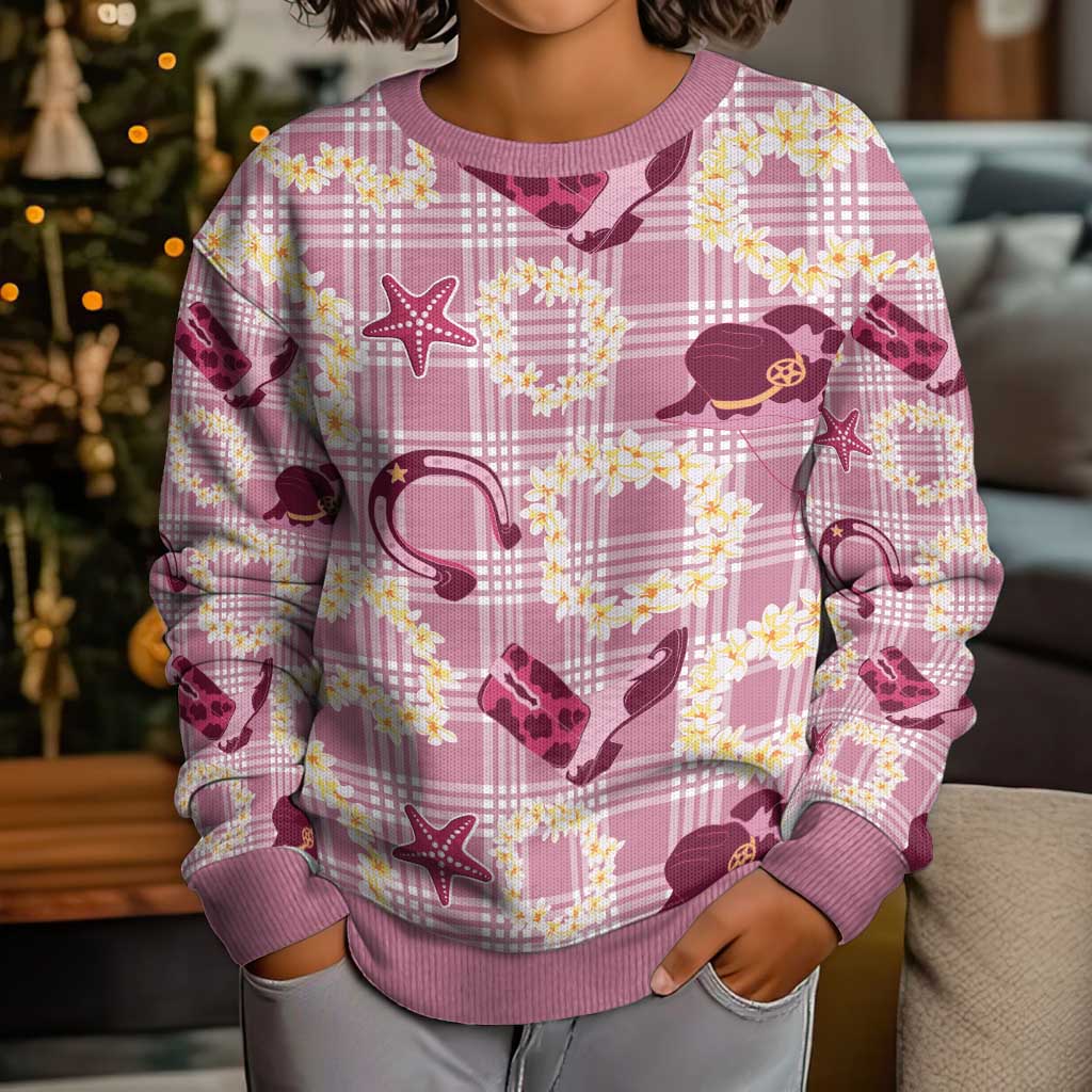 Aloha Hawaii Paniolo Lokelani Rose Palaka Kid Ugly Christmas Sweater Coastal Rodeo - Polynesian Pride