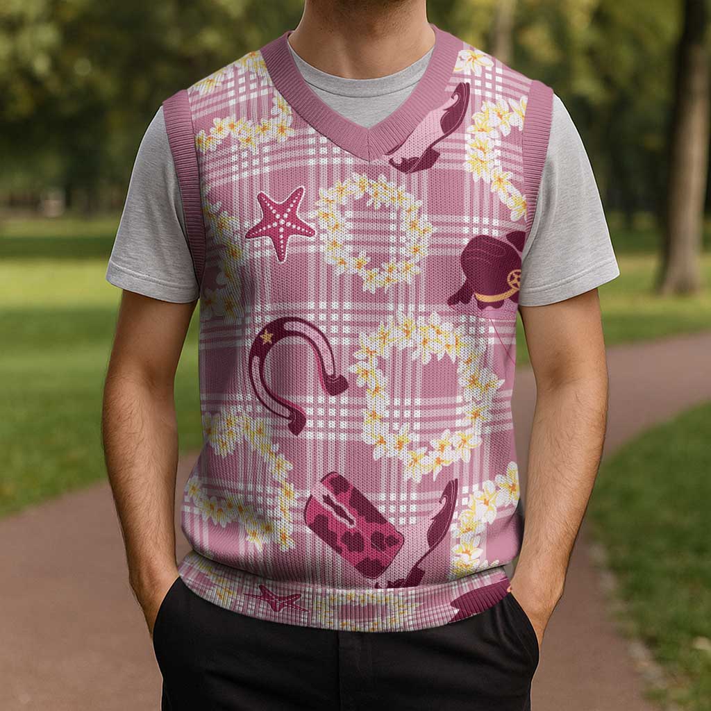 Aloha Hawaii Paniolo Lokelani Rose Palaka Christmas Knitted V-Neck Vest Coastal Rodeo LT7 - Polynesian Pride