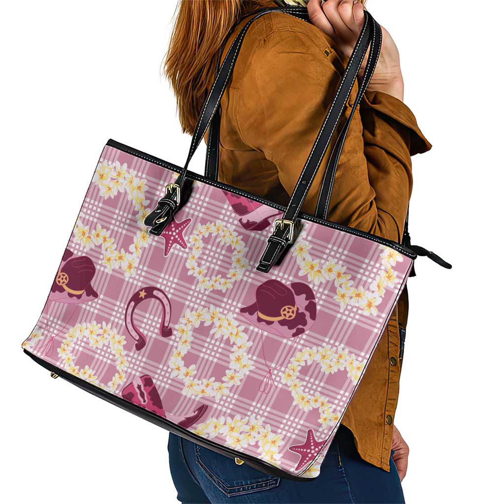 Aloha Hawaii Paniolo Lokelani Rose Palaka Leather Tote Bag Coastal Rodeo - Polynesian Pride