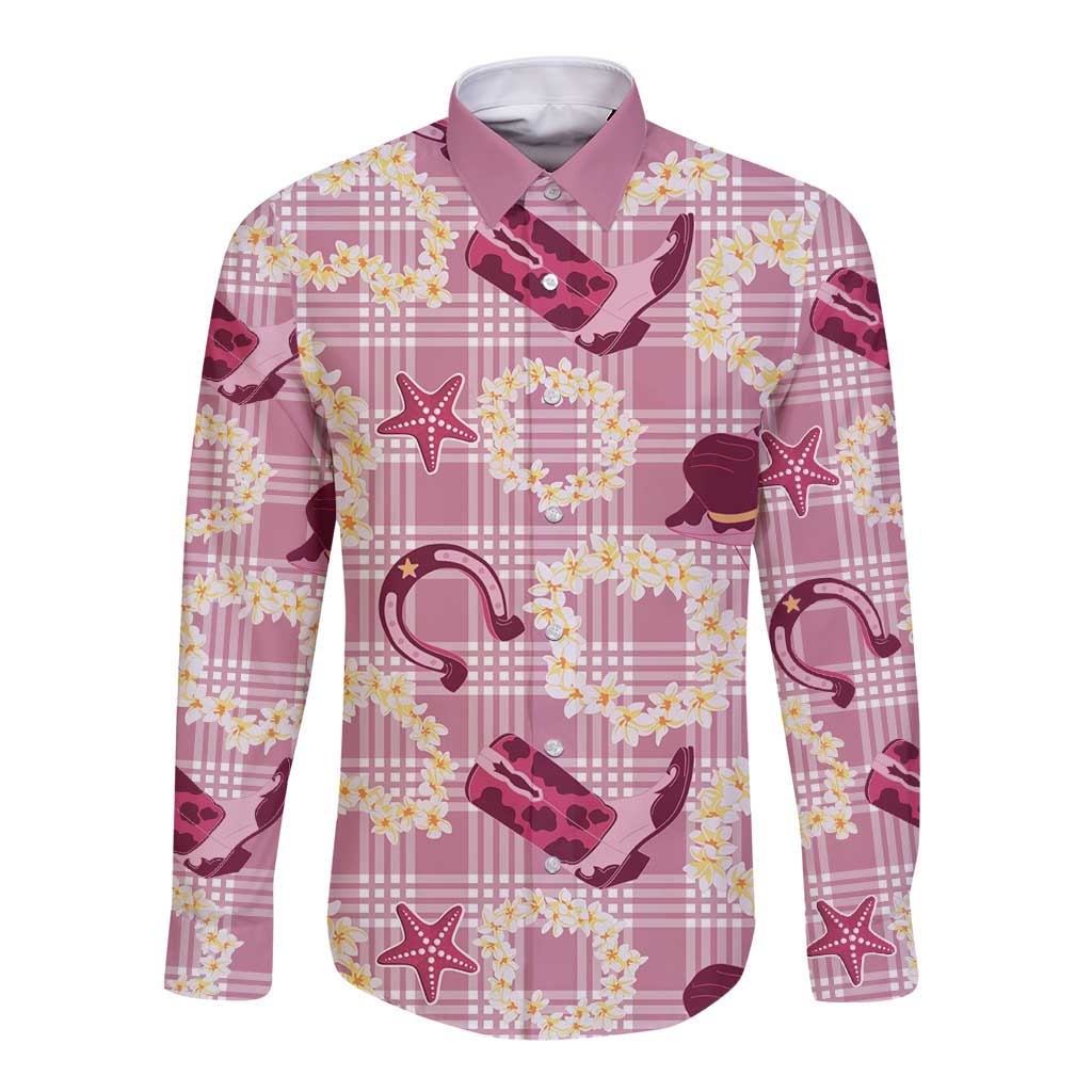Aloha Hawaii Paniolo Lokelani Rose Palaka Long Sleeve Button Shirt Coastal Rodeo LT7 Unisex Rose Pink - Polynesian Pride