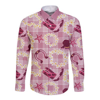 Aloha Hawaii Paniolo Lokelani Rose Palaka Long Sleeve Button Shirt Coastal Rodeo LT7 Unisex Rose Pink - Polynesian Pride