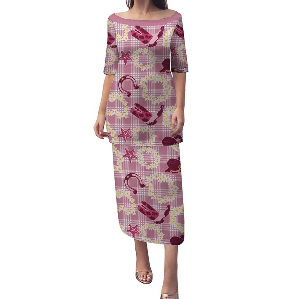 Aloha Hawaii Paniolo Lokelani Rose Palaka Puletasi Coastal Rodeo LT7 Long Dress Rose Pink - Polynesian Pride