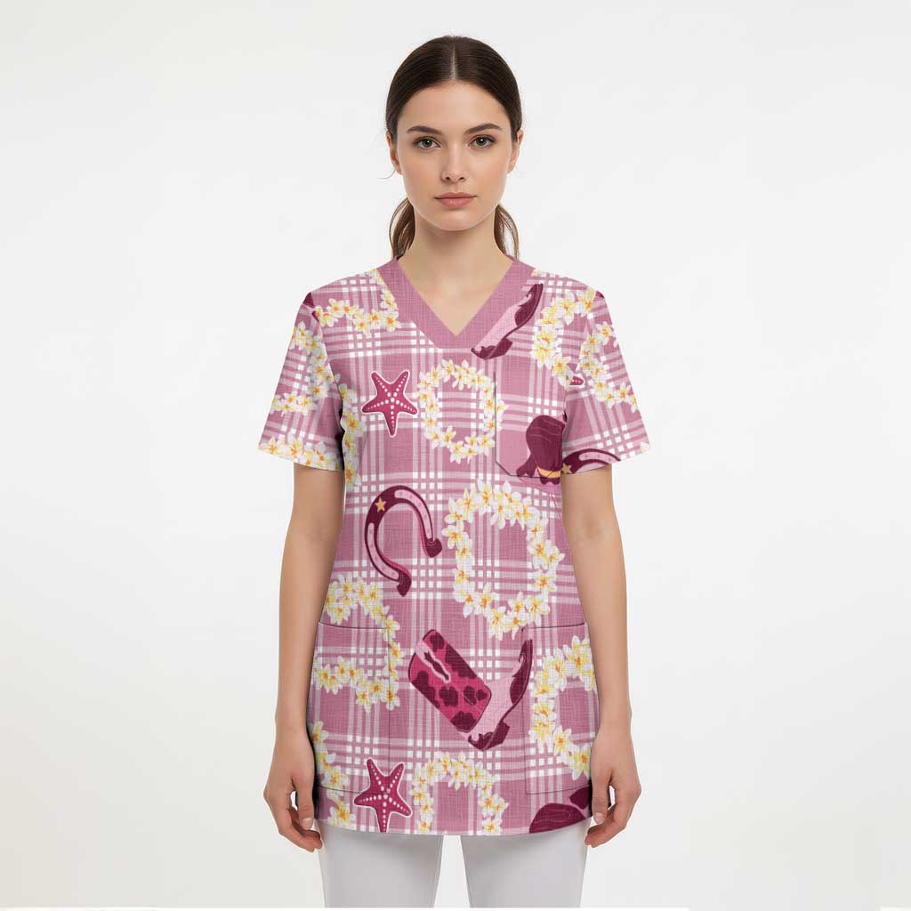 Aloha Hawaii Paniolo Lokelani Rose Palaka Scrub Top Coastal Rodeo - Polynesian Pride