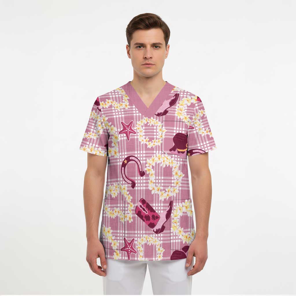 Aloha Hawaii Paniolo Lokelani Rose Palaka Scrub Top Coastal Rodeo - Polynesian Pride