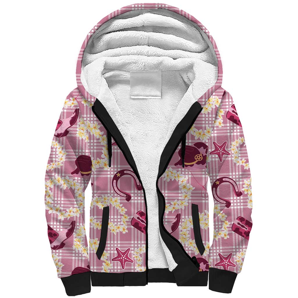 Aloha Hawaii Paniolo Lokelani Rose Palaka Sherpa Hoodie Coastal Rodeo - Polynesian Pride