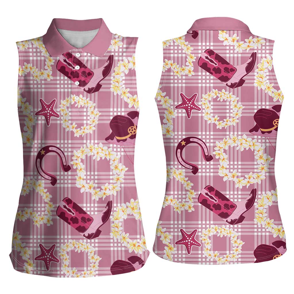 Aloha Hawaii Paniolo Lokelani Rose Palaka Women Sleeveless Polo Shirt Coastal Rodeo LT7 - Polynesian Pride