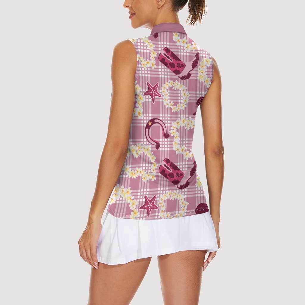 Aloha Hawaii Paniolo Lokelani Rose Palaka Women Sleeveless Polo Shirt Coastal Rodeo LT7 - Polynesian Pride