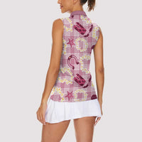Aloha Hawaii Paniolo Lokelani Rose Palaka Women Sleeveless Polo Shirt Coastal Rodeo LT7 - Polynesian Pride