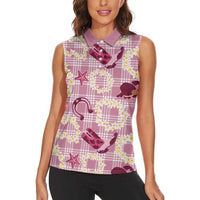 Aloha Hawaii Paniolo Lokelani Rose Palaka Women Sleeveless Polo Shirt Coastal Rodeo LT7 - Polynesian Pride