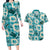 Aloha Hawaii Paniolo Teal Palaka Couples Matching Long Sleeve Bodycon Dress and Hawaiian Shirt Coastal Rodeo - Polynesian Pride