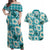 Aloha Hawaii Paniolo Teal Palaka Couples Matching Off Shoulder Maxi Dress and Hawaiian Shirt Coastal Rodeo - Polynesian Pride