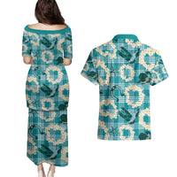 Aloha Hawaii Paniolo Teal Palaka Couples Matching Puletasi and Hawaiian Shirt Coastal Rodeo LT7 - Polynesian Pride
