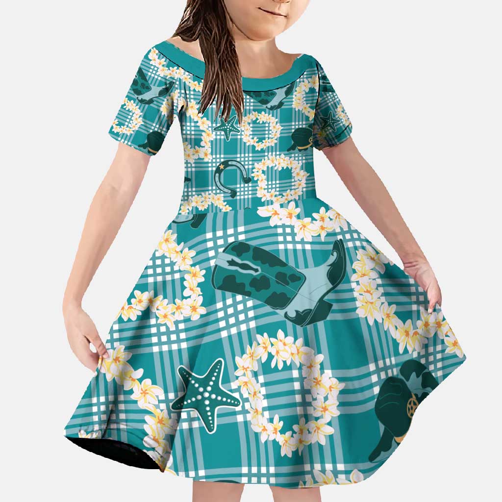 Aloha Hawaii Paniolo Teal Palaka Family Matching Mermaid Dress and Hawaiian Shirt Coastal Rodeo LT7 Daughter's Dress Teal - Polynesian Pride