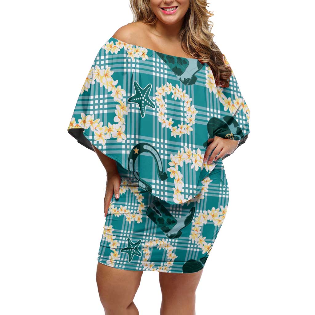 Aloha Hawaii Paniolo Teal Palaka Family Matching Off Shoulder Short Dress and Hawaiian Shirt Coastal Rodeo LT7 Mom's Dress Teal - Polynesian Pride
