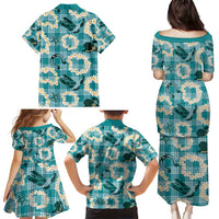 Aloha Hawaii Paniolo Teal Palaka Family Matching Puletasi and Hawaiian Shirt Coastal Rodeo LT7 - Polynesian Pride