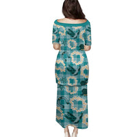 Aloha Hawaii Paniolo Teal Palaka Family Matching Puletasi and Hawaiian Shirt Coastal Rodeo LT7 - Polynesian Pride