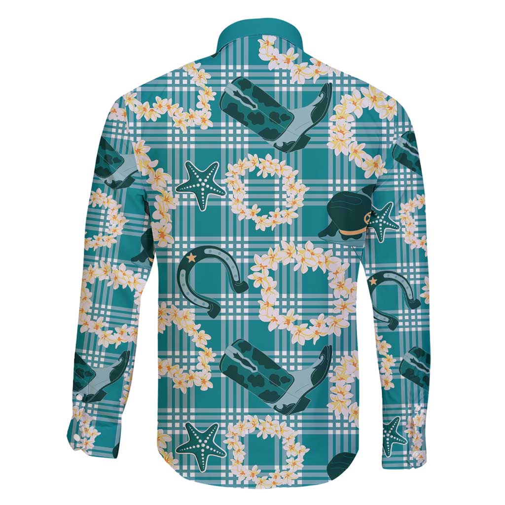 Aloha Hawaii Paniolo Teal Palaka Family Matching Short Sleeve Bodycon Dress and Hawaiian Shirt Coastal Rodeo LT7 - Polynesian Pride