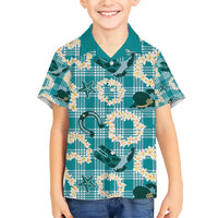 Aloha Hawaii Paniolo Teal Palaka Family Matching Short Sleeve Bodycon Dress and Hawaiian Shirt Coastal Rodeo LT7 Son's Shirt Teal - Polynesian Pride