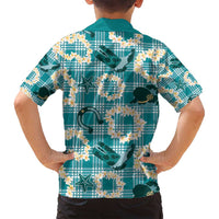 Aloha Hawaii Paniolo Teal Palaka Family Matching Summer Maxi Dress and Hawaiian Shirt Coastal Rodeo LT7 - Polynesian Pride