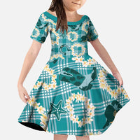Aloha Hawaii Paniolo Teal Palaka Family Matching Summer Maxi Dress and Hawaiian Shirt Coastal Rodeo LT7 Daughter's Dress Teal - Polynesian Pride