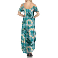 Aloha Hawaii Paniolo Teal Palaka Family Matching Summer Maxi Dress and Hawaiian Shirt Coastal Rodeo LT7 - Polynesian Pride