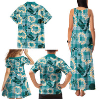 Aloha Hawaii Paniolo Teal Palaka Family Matching Tank Maxi Dress and Hawaiian Shirt Coastal Rodeo LT7 - Polynesian Pride