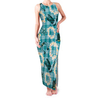 Aloha Hawaii Paniolo Teal Palaka Family Matching Tank Maxi Dress and Hawaiian Shirt Coastal Rodeo LT7 Mom's Dress Teal - Polynesian Pride