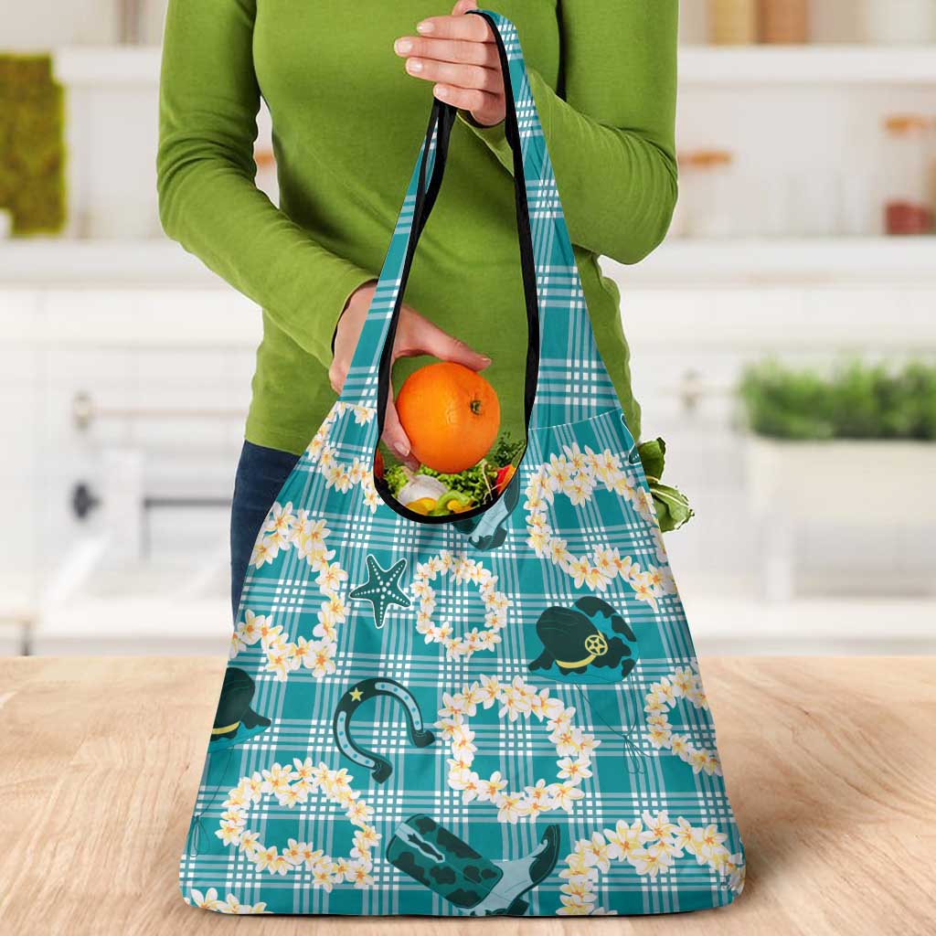 Aloha Hawaii Paniolo Teal Palaka Grocery Bag Coastal Rodeo - Polynesian Pride