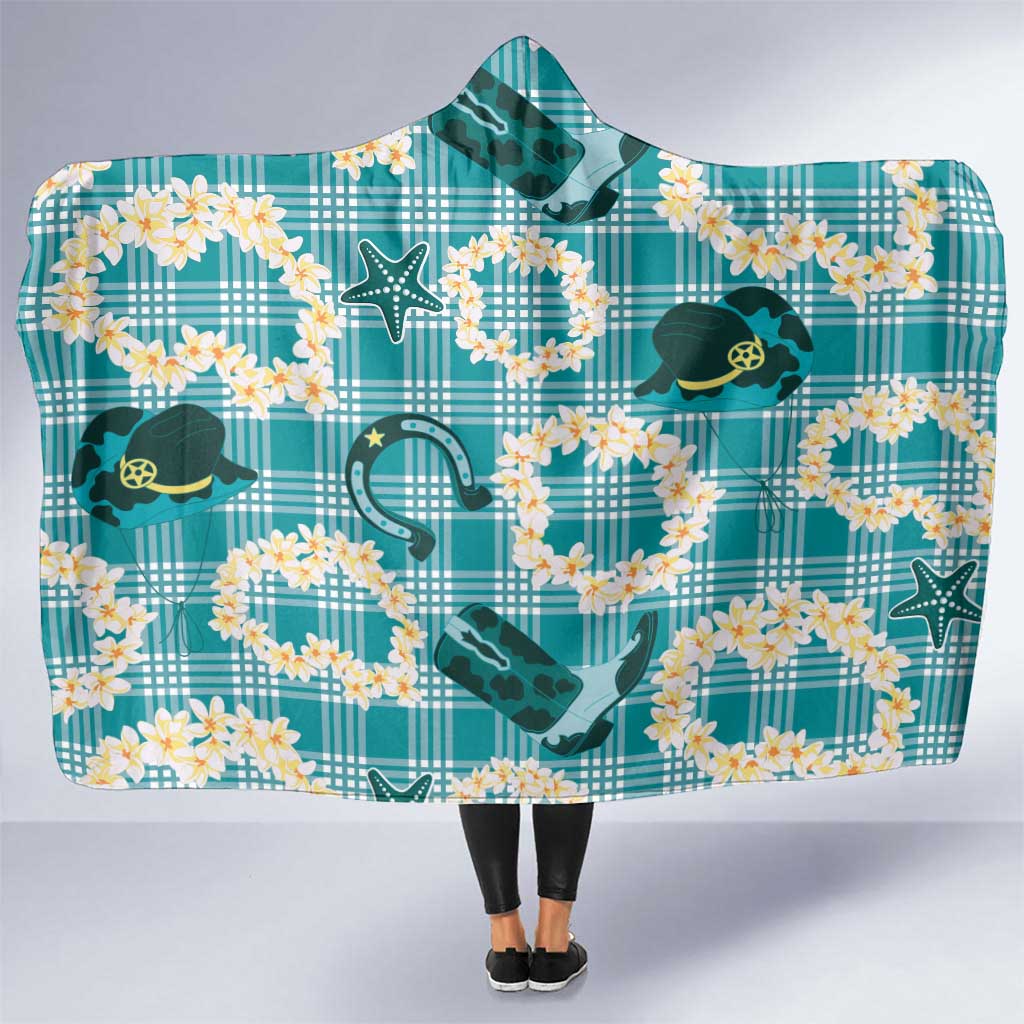 Aloha Hawaii Paniolo Teal Palaka Hooded Blanket Coastal Rodeo LT7 One Size Teal - Polynesian Pride