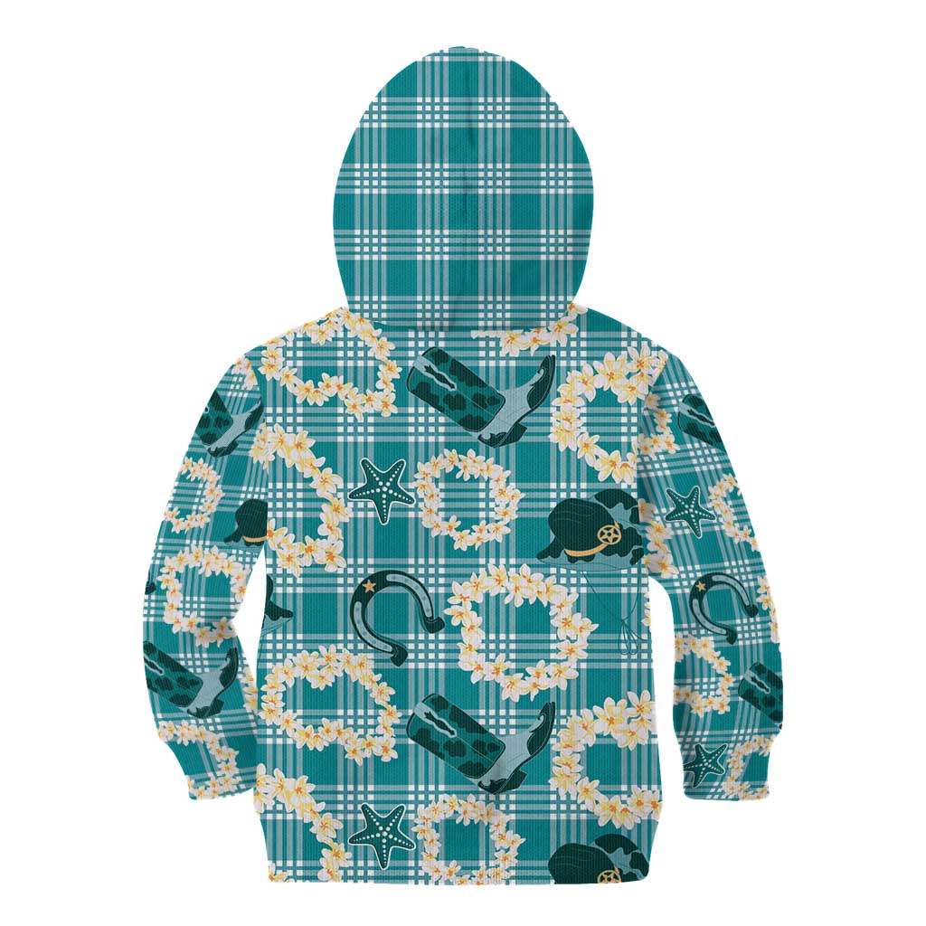 Aloha Hawaii Paniolo Teal Palaka Kid Hoodie Coastal Rodeo - Polynesian Pride