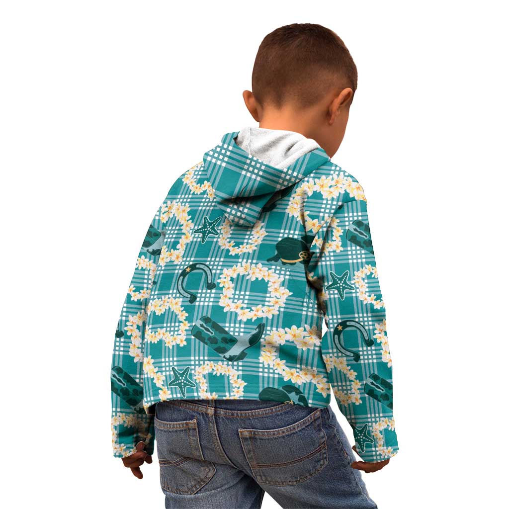 Aloha Hawaii Paniolo Teal Palaka Kid Hoodie Coastal Rodeo - Polynesian Pride