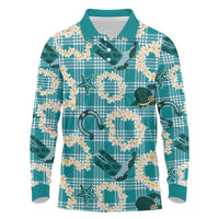 Aloha Hawaii Paniolo Teal Palaka Long Sleeve Polo Shirt Coastal Rodeo LT7 Teal - Polynesian Pride