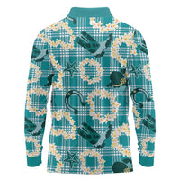 Aloha Hawaii Paniolo Teal Palaka Long Sleeve Polo Shirt Coastal Rodeo LT7 - Polynesian Pride