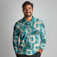Aloha Hawaii Paniolo Teal Palaka Long Sleeve Polo Shirt Coastal Rodeo LT7 - Polynesian Pride
