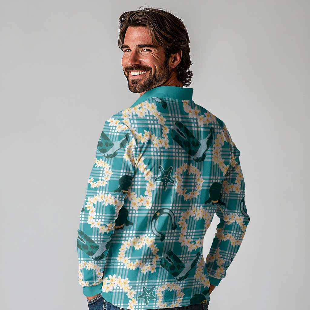 Aloha Hawaii Paniolo Teal Palaka Long Sleeve Polo Shirt Coastal Rodeo LT7 - Polynesian Pride