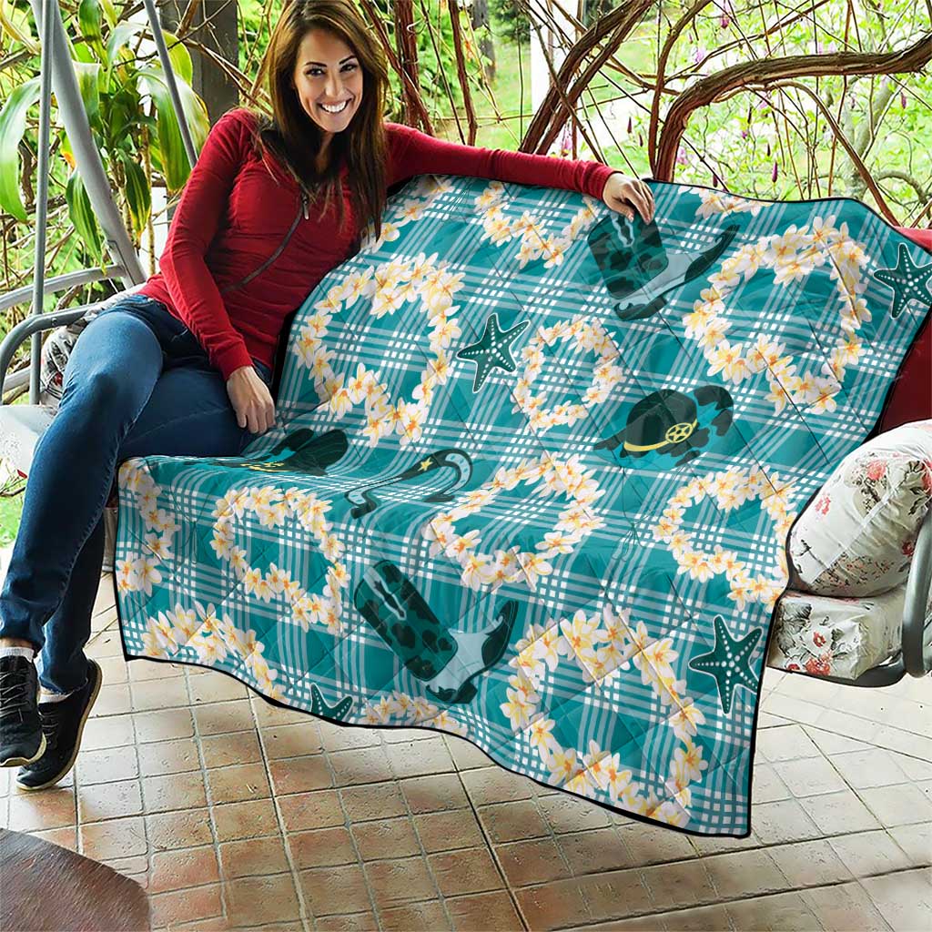 Aloha Hawaii Paniolo Teal Palaka Quilt Coastal Rodeo - Polynesian Pride