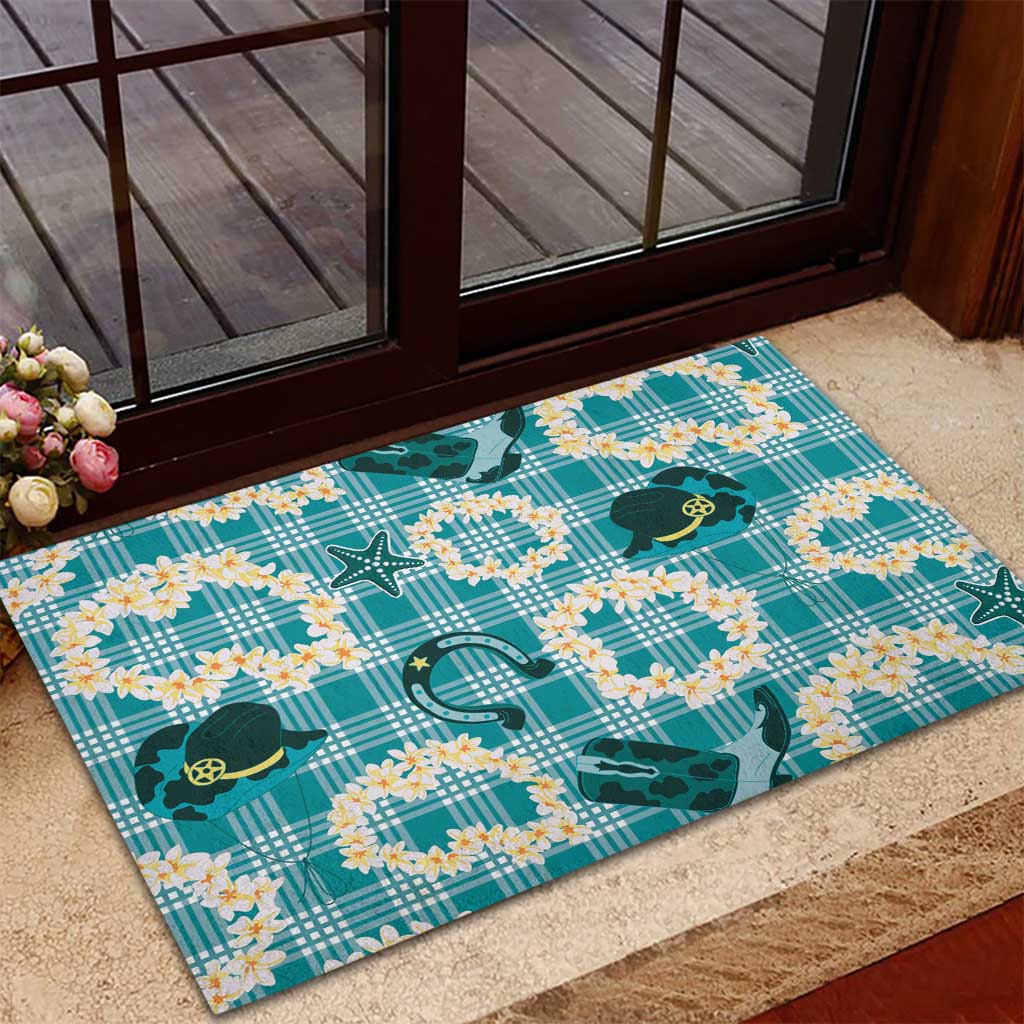 Aloha Hawaii Paniolo Teal Palaka Rubber Doormat Coastal Rodeo LT7 - Polynesian Pride