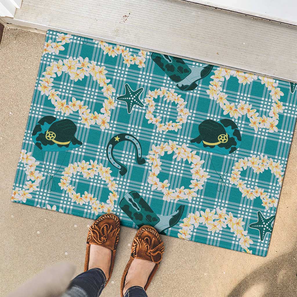 Aloha Hawaii Paniolo Teal Palaka Rubber Doormat Coastal Rodeo LT7 - Polynesian Pride